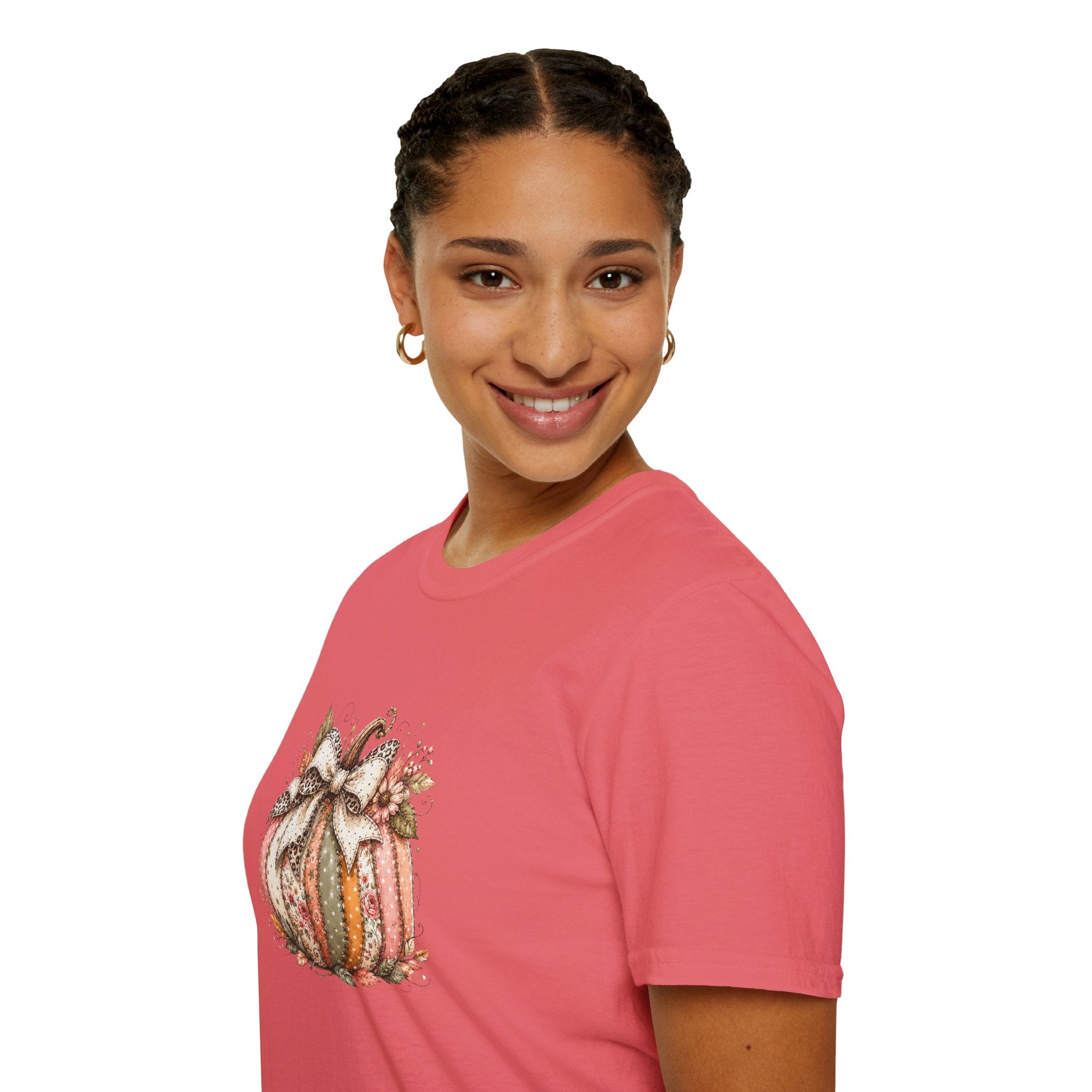 Autumn Floral Pumpkin Leopard Bow T-Shirt — Cute Fall Gift for Women Graphic Tee