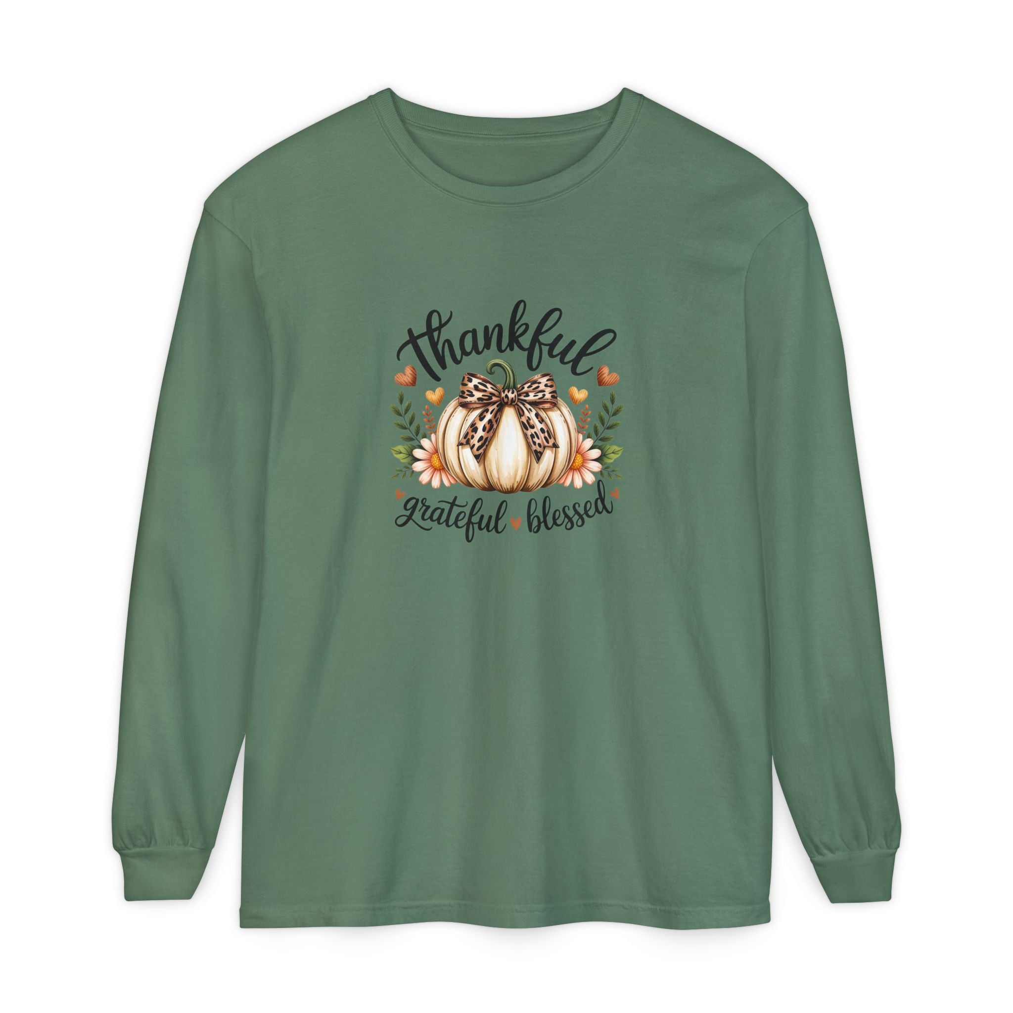 Thankful Grateful Blessed Pumpkin Long Sleeve — Cute Fall Thanksgiving Gift for Women