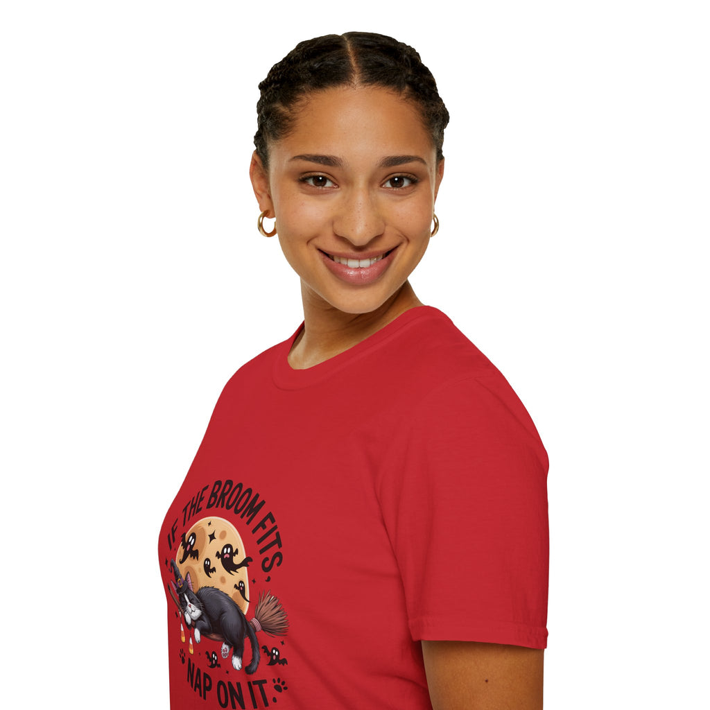 If the Broom Fits Nap on It Cat T-Shirt — Funny Halloween Gift for Women Witchy Tee