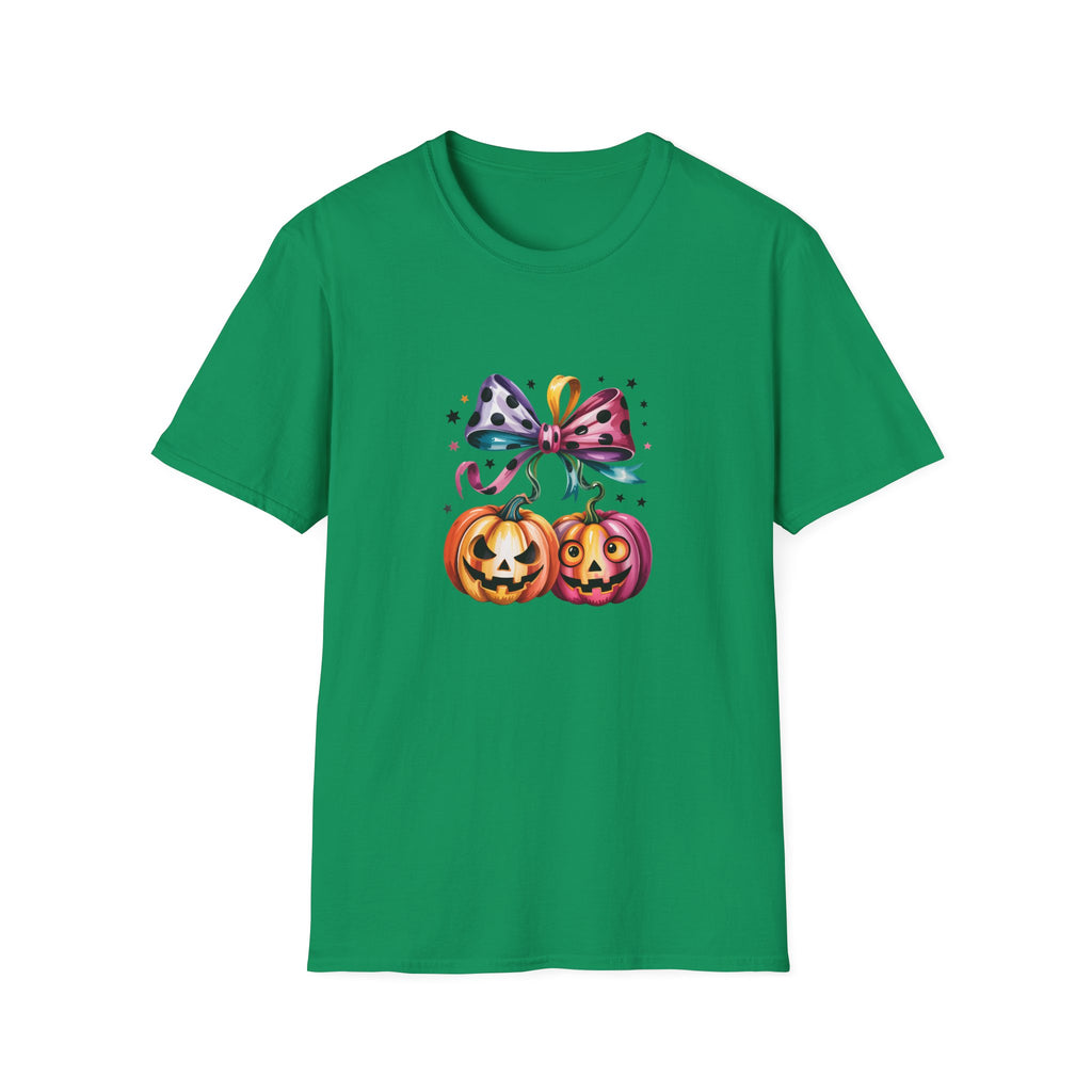 Halloween Pumpkin Bow T-Shirt — Cute Colorful Gift for Women Jack-O'-Lantern Tee