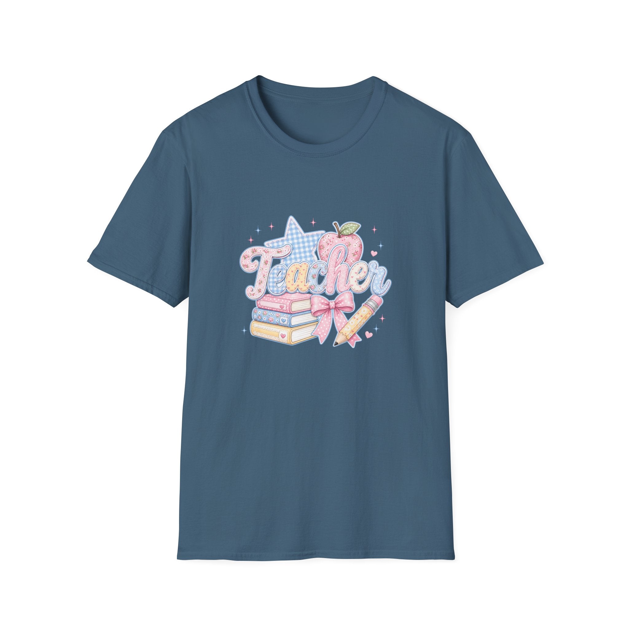 Cute Pastel Apple & Books Teacher T-Shirt — Funny Back-to-School Gift Graphic Tee