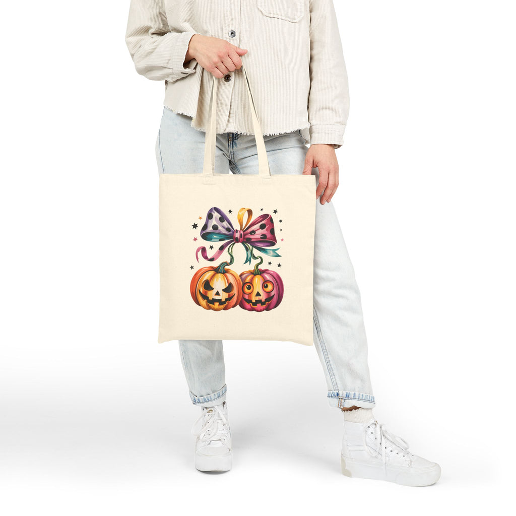 Halloween Pumpkin Pair Canvas Tote Bag — Cute Jack-O'-Lantern Gift for Women