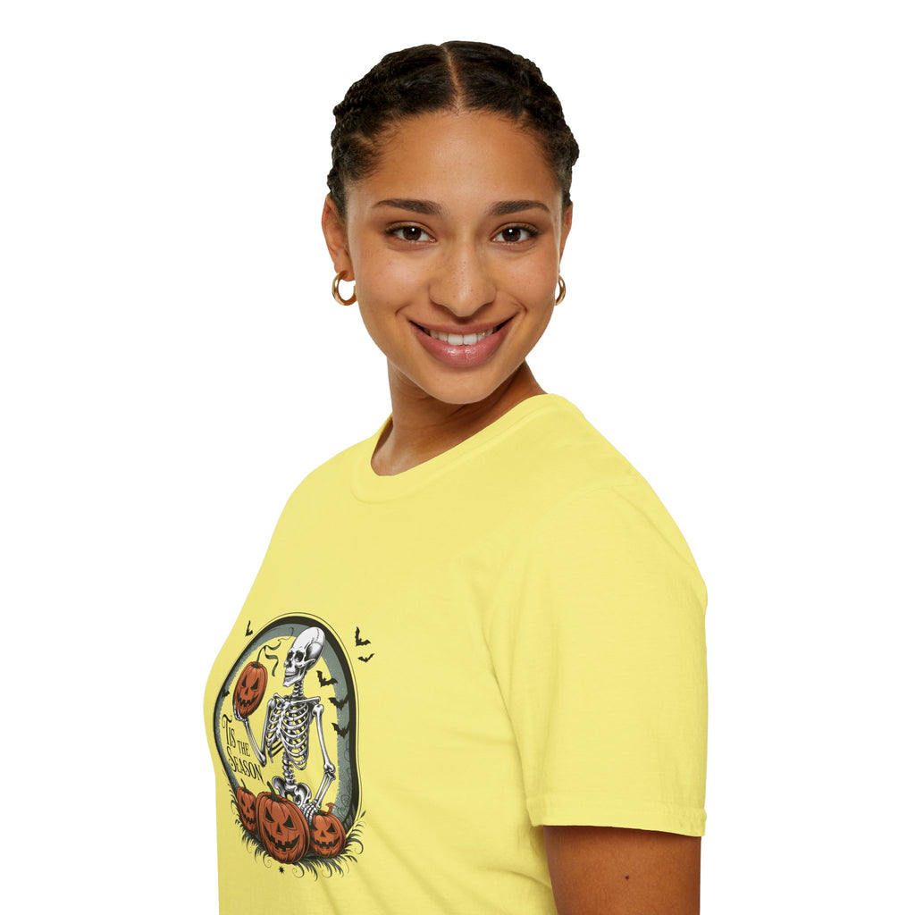 Tis the Season Skeleton Pumpkin T-Shirt — Funny Halloween Gift for Women Graphic Tee