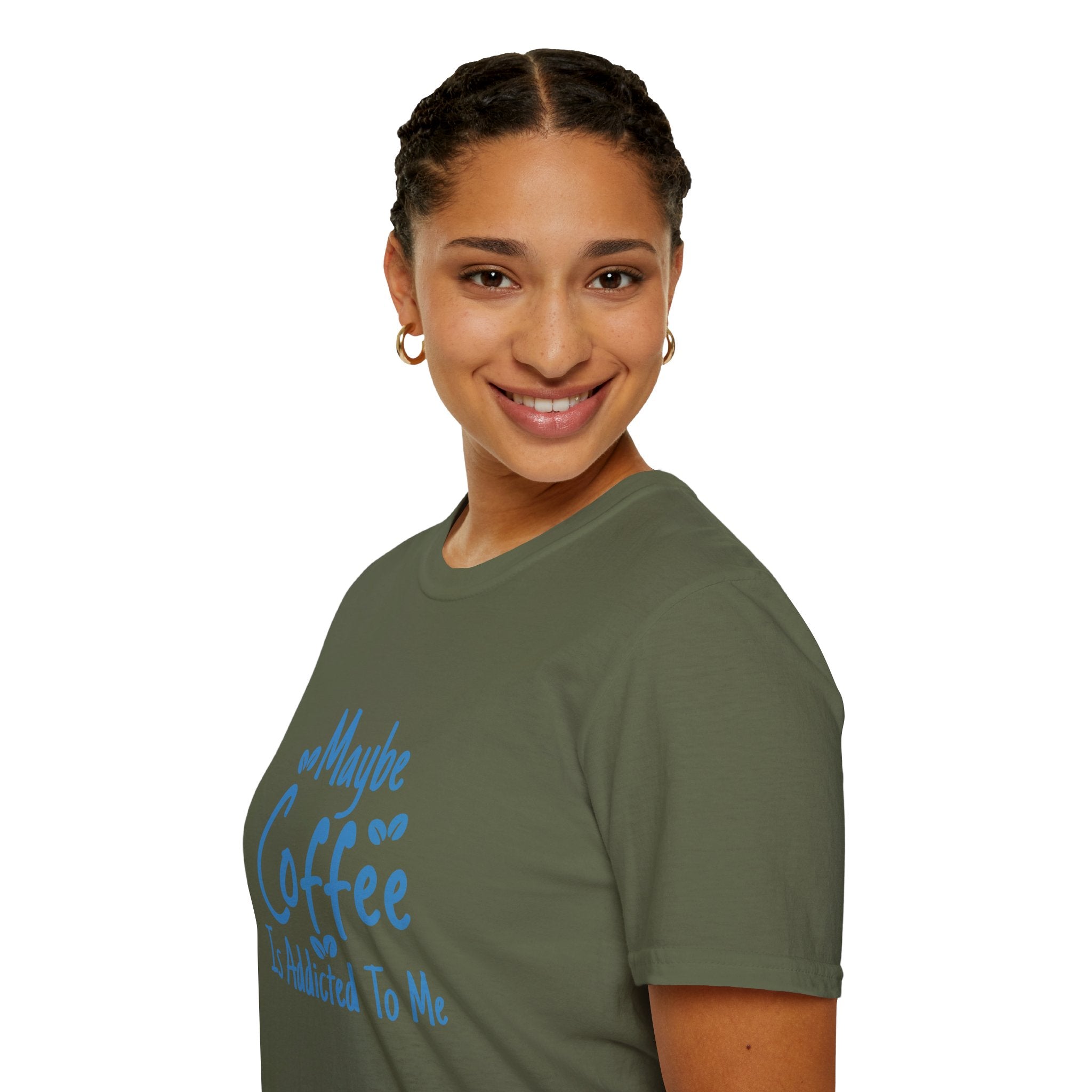 Maybe Coffee Is Addicted to Me T-Shirt — Funny Coffee Lover Gift for Her Graphic Tee