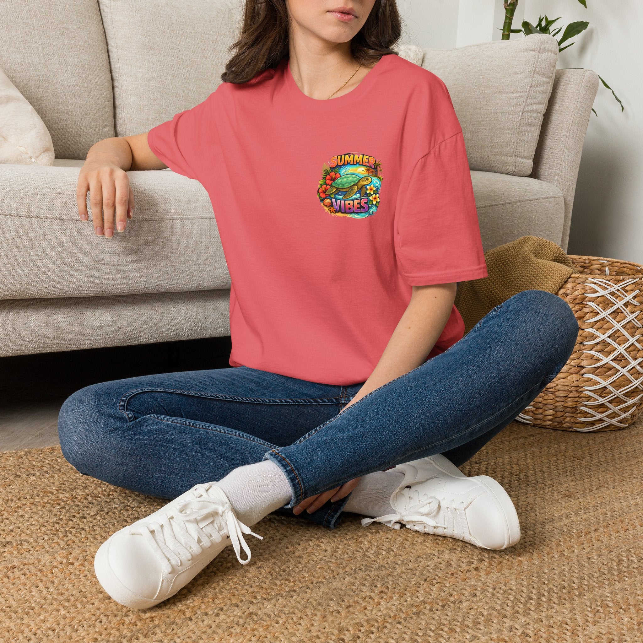 Summer Vibes Sea Turtle T-Shirt — Cute Beach Gift for Women Surf Floral Graphic Tee