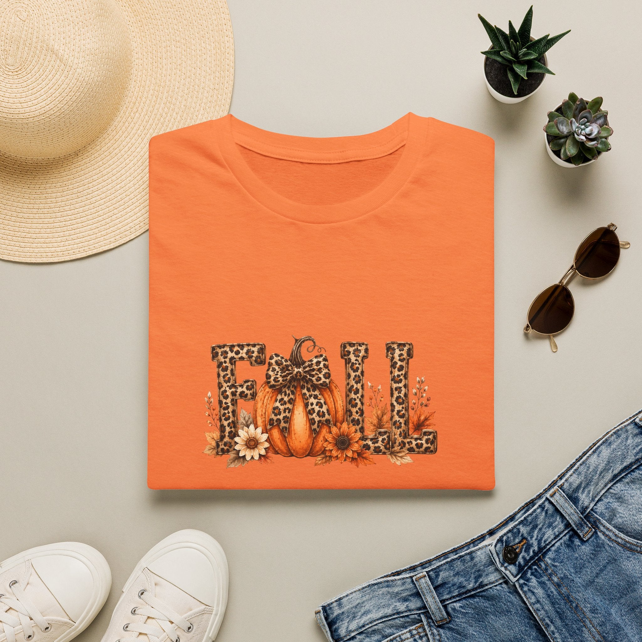 Fall Leopard Pumpkin T-Shirt — Cute Autumn Gift for Women Floral Graphic Tee