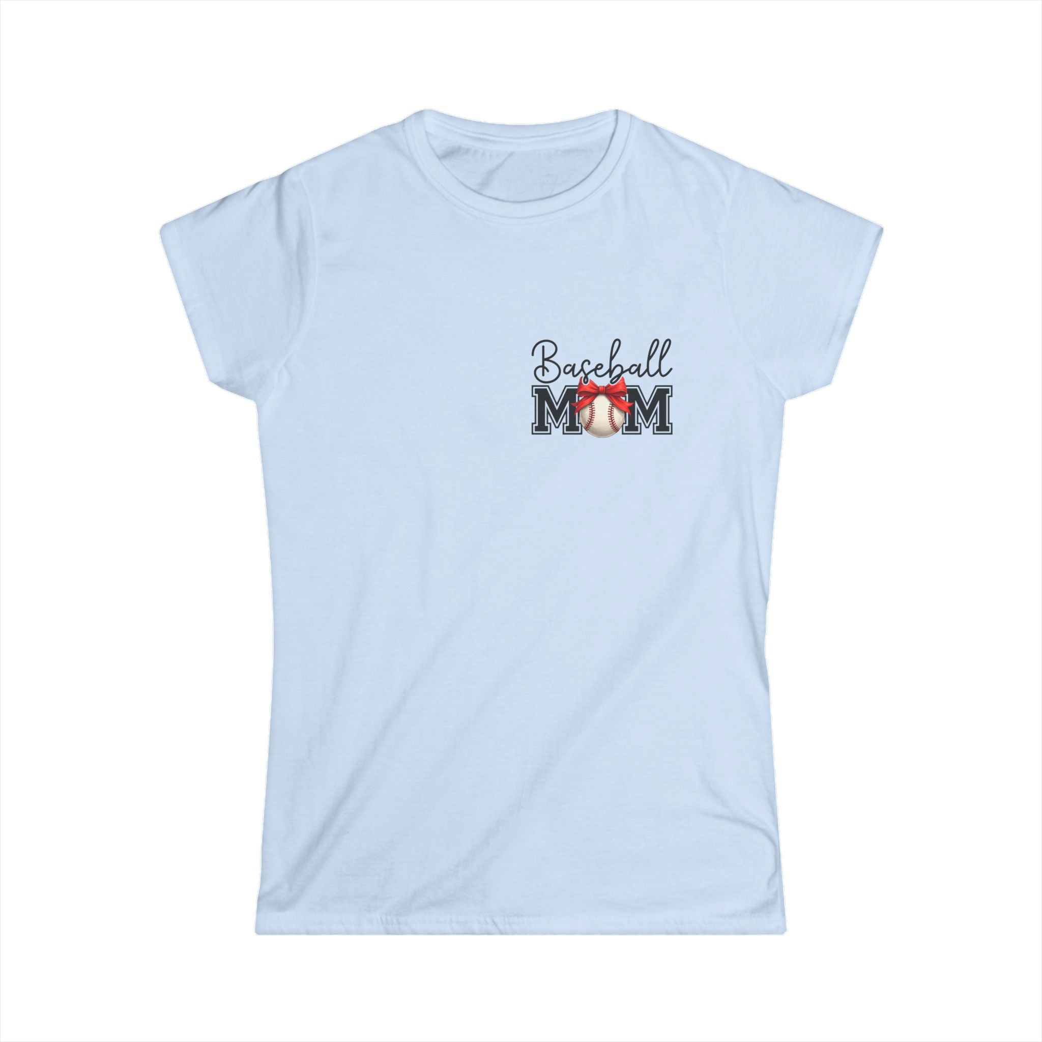Baseball Mom Script T-Shirt — Cute Bow Gift for Sports Moms Game Day Tee