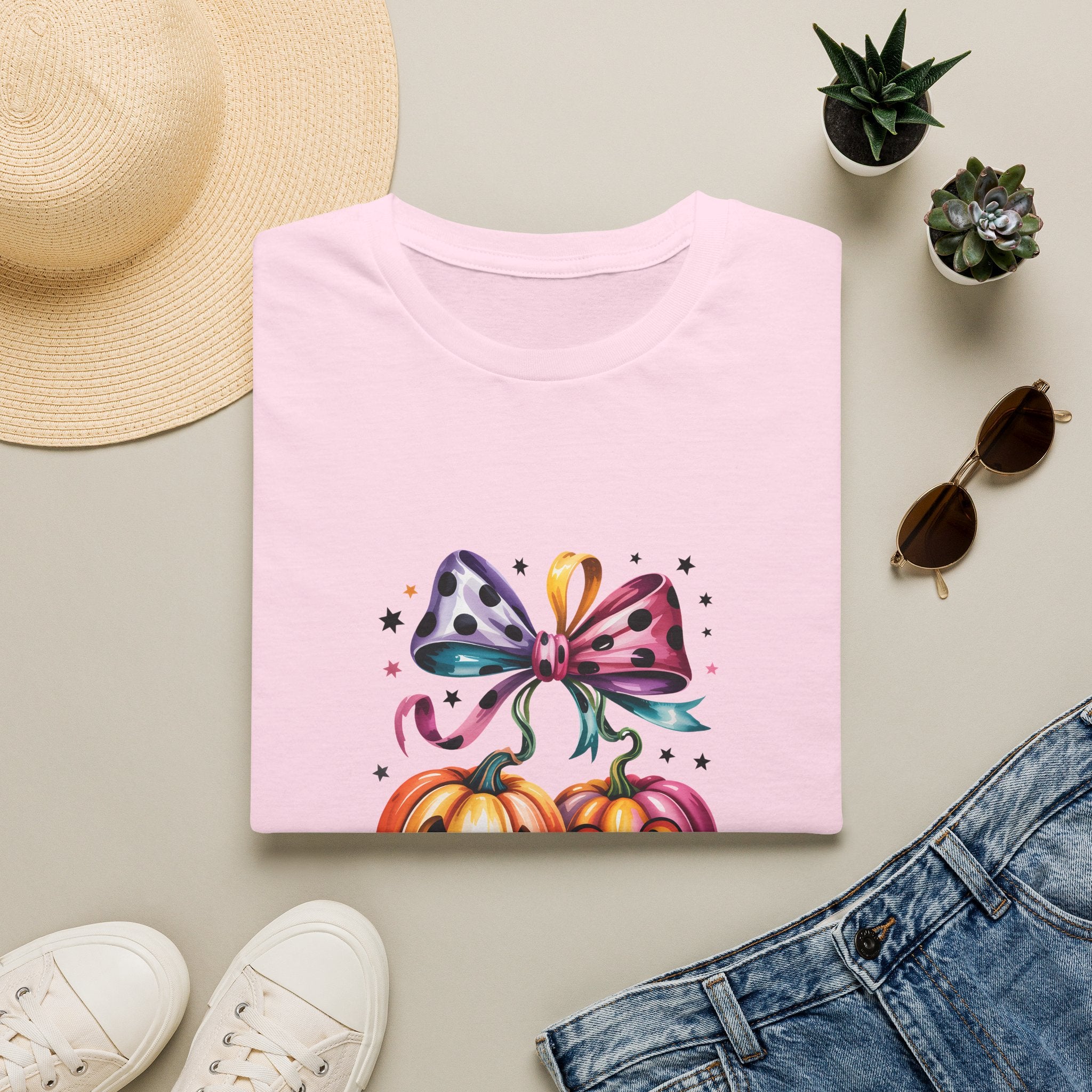Halloween Pumpkin Bow T-Shirt — Cute Colorful Gift for Women Jack-O'-Lantern Tee