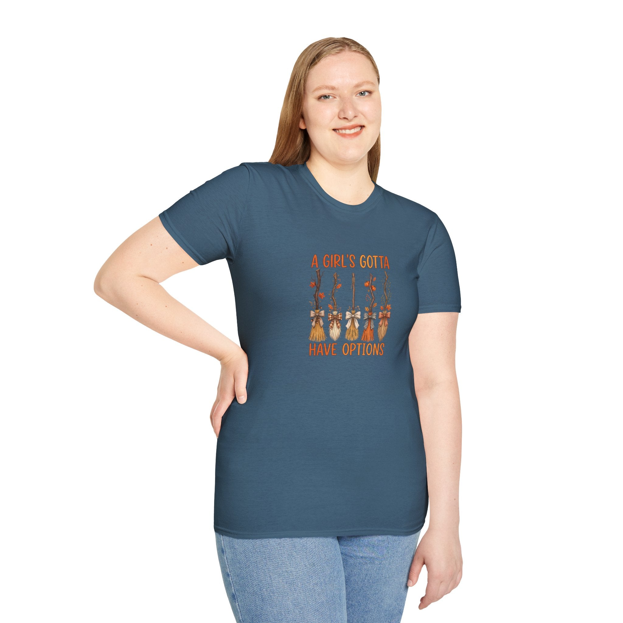 A Girl's Gotta Have Options Witch Brooms T-Shirt — Funny Halloween Gift for Women