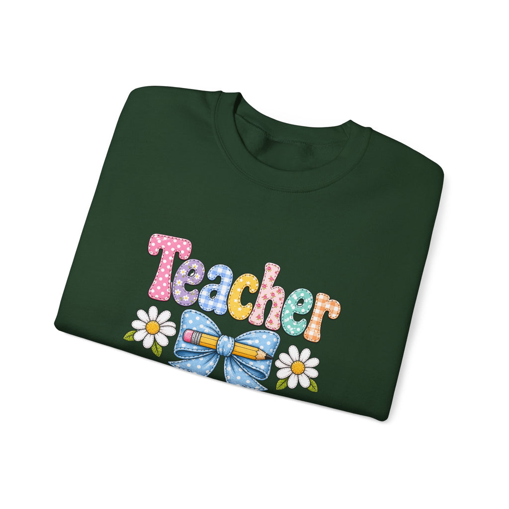 Teacher Floral Bow Sweatshirt — Cute Pastel Gift for Teachers Appreciation Crewneck