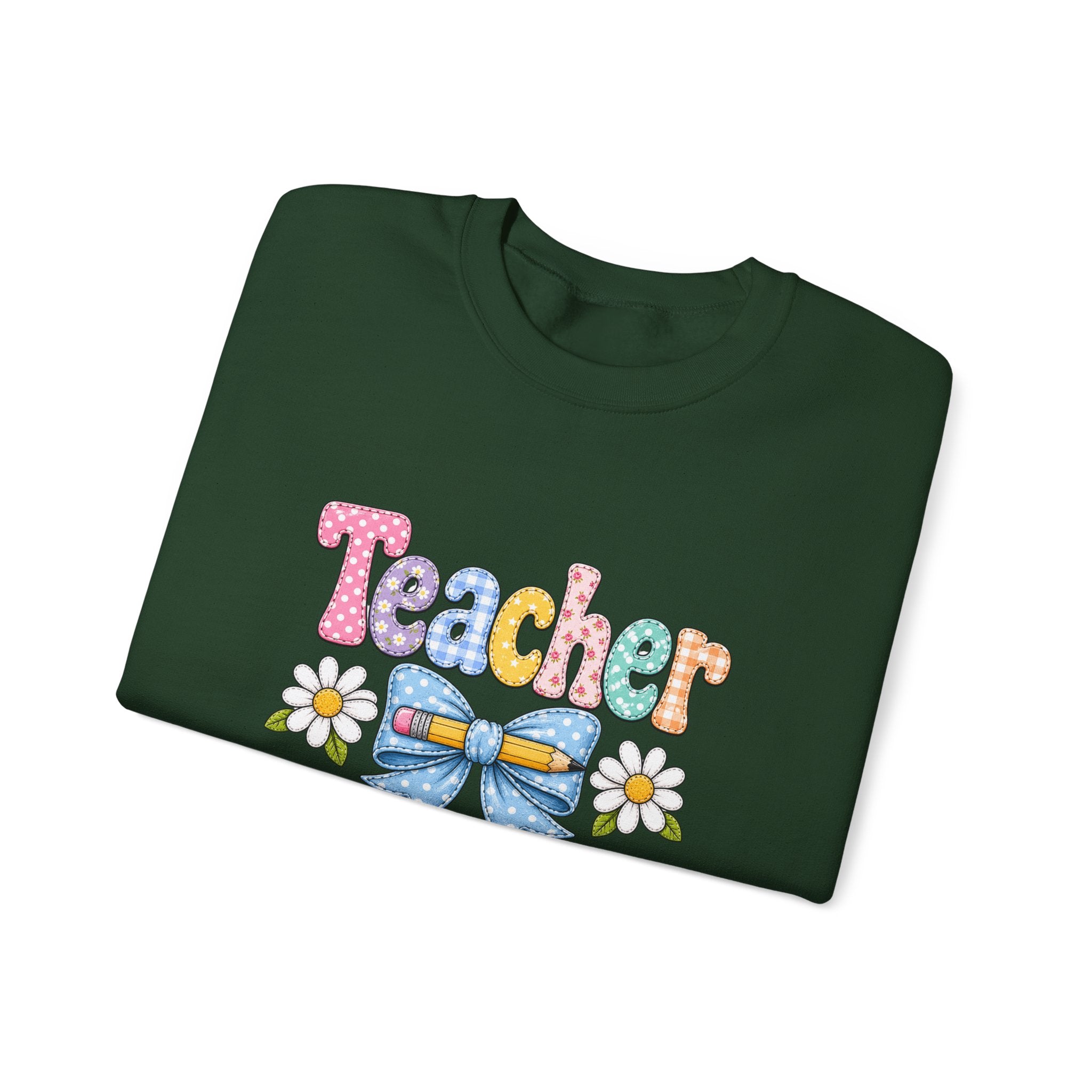 Teacher Floral Bow Sweatshirt — Cute Pastel Gift for Teachers Appreciation Crewneck