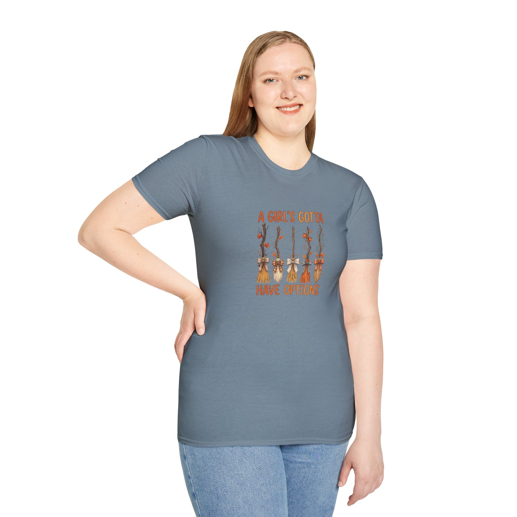 A Girl's Gotta Have Options Witch Brooms T-Shirt — Funny Halloween Gift for Women