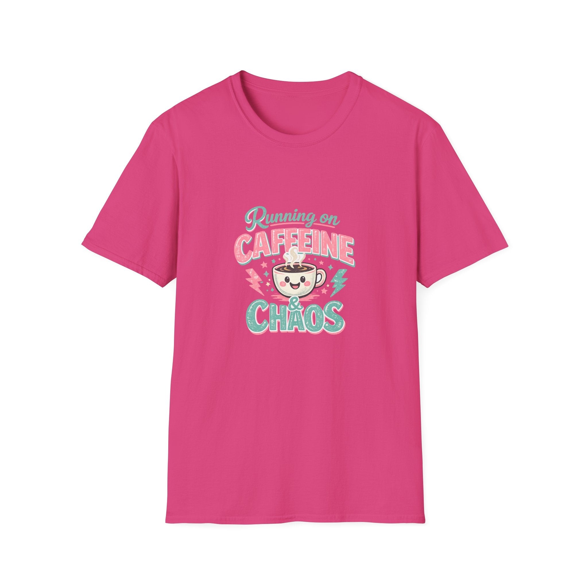 Running on Caffeine & Chaos T-Shirt — Funny Gift for Coffee Loving Moms Graphic Tee