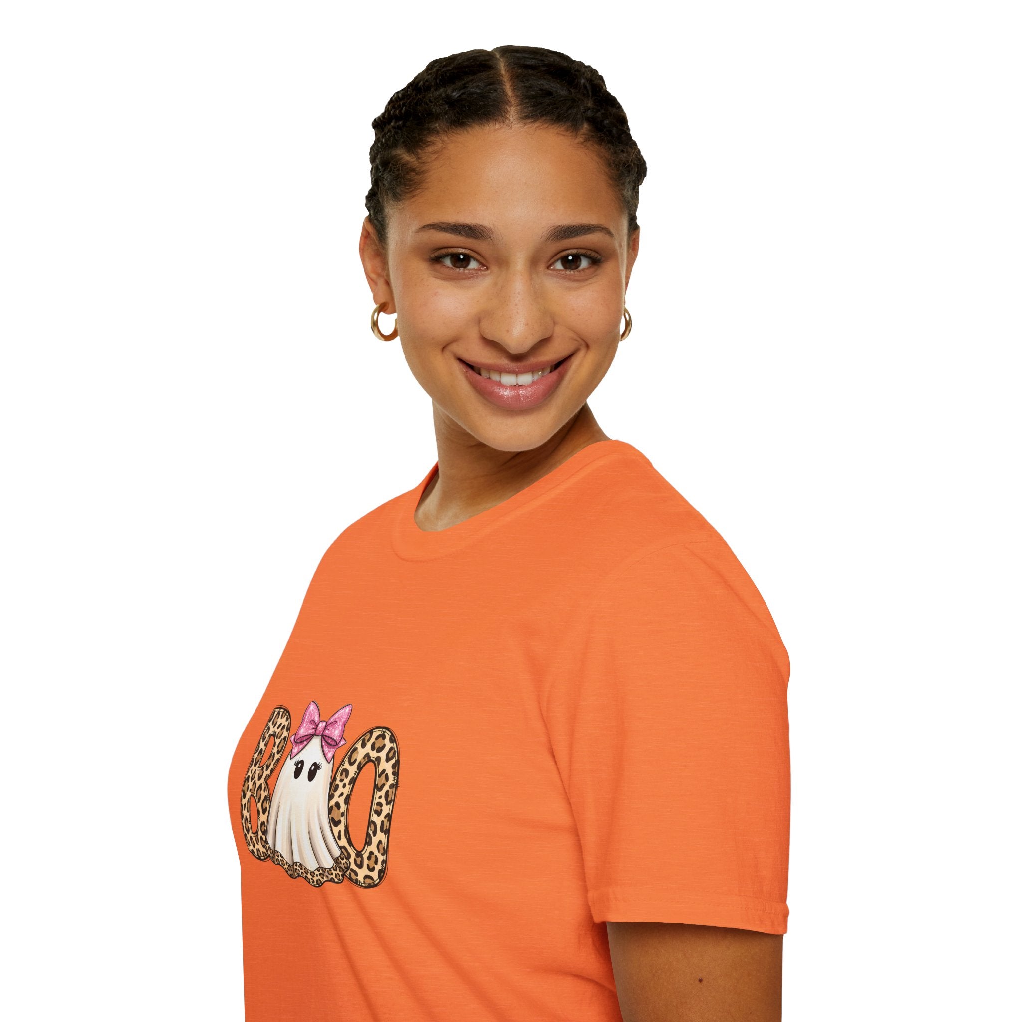 Boo Leopard Ghost T-Shirt — Cute Pink Bow Halloween Gift for Women Graphic Tee