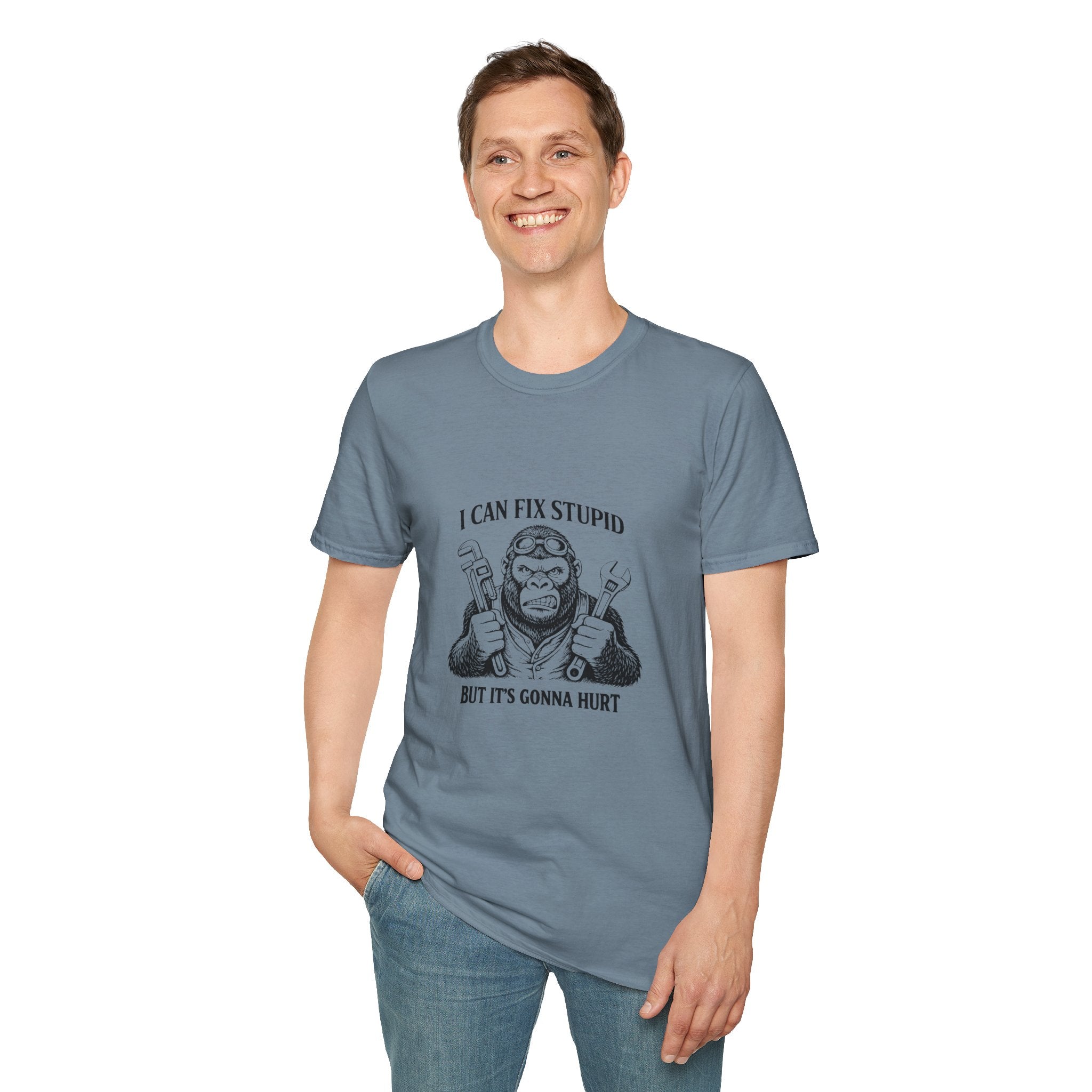 I Can Fix Stupid T-Shirt — Funny Mechanic Gift for Him Monkey Graphic Tee