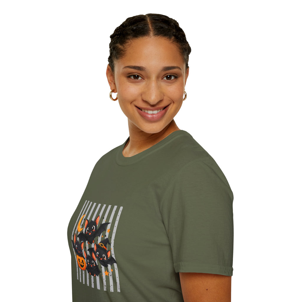 Halloween Bats Pumpkin Moon T-Shirt — Cute Spooky Gift for Women Graphic Tee