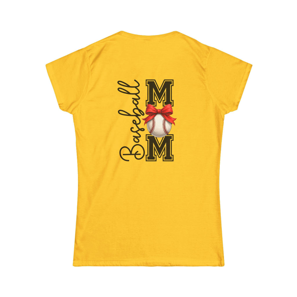 Baseball Mom Script T-Shirt — Cute Bow Gift for Sports Moms Game Day Tee