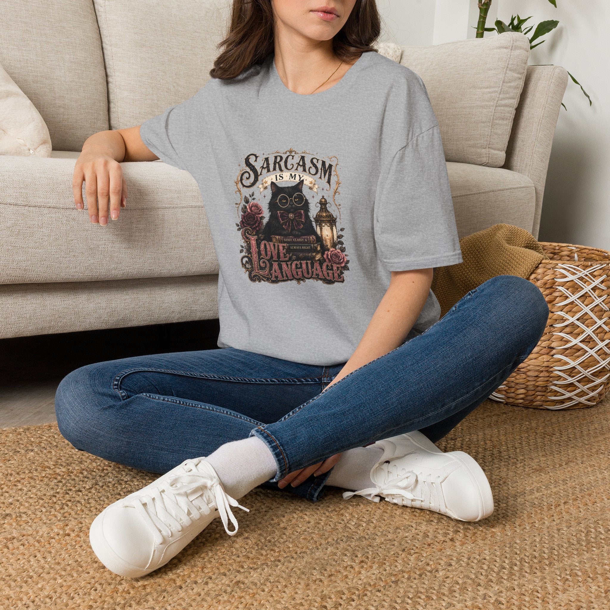 Sarcasm Is My Love Language Cat T-Shirt — Funny Gift for Her Vintage Graphic Tee