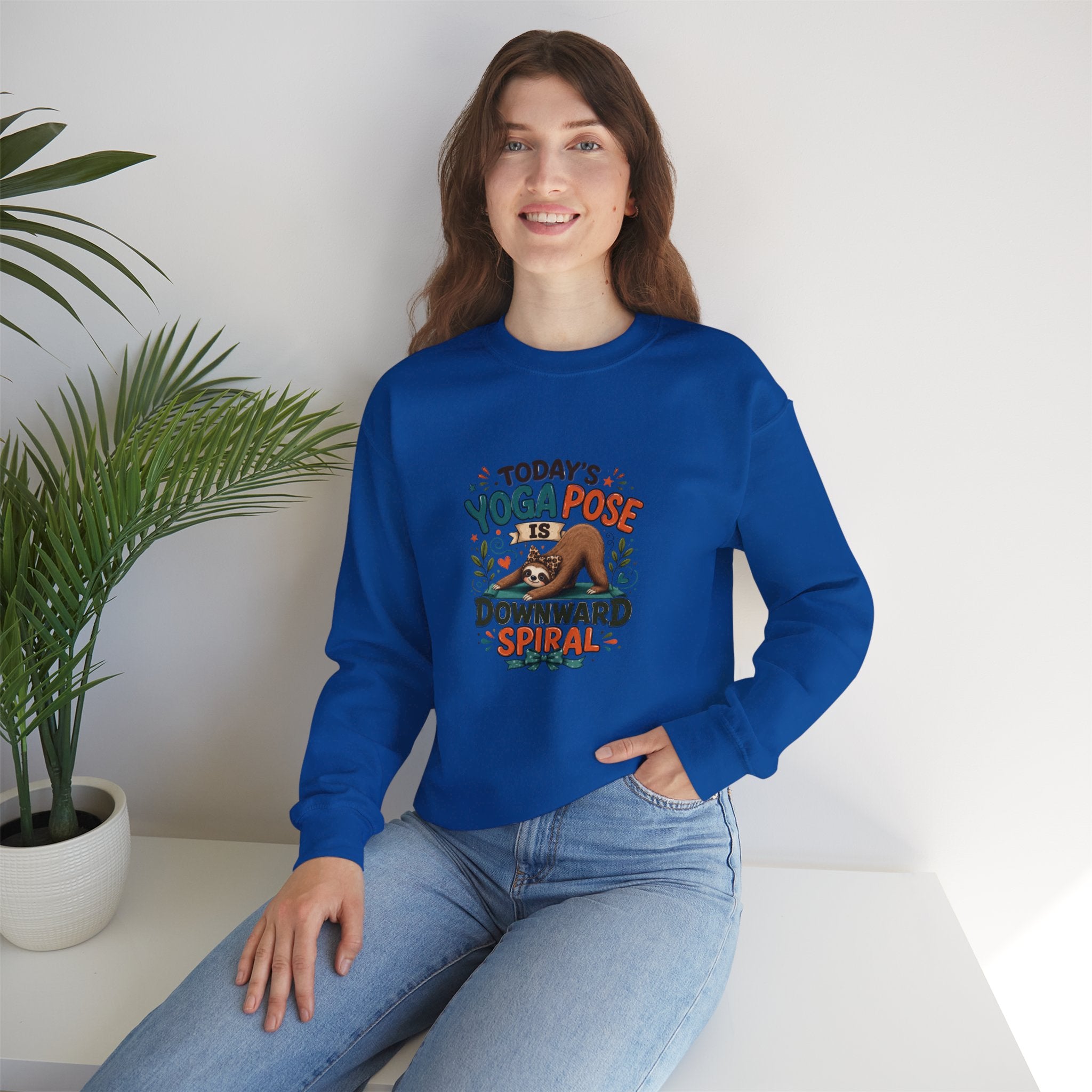 Downward Spiral Sloth Sweatshirt — Funny Lazy Gift for Her Yoga Pose Crewneck