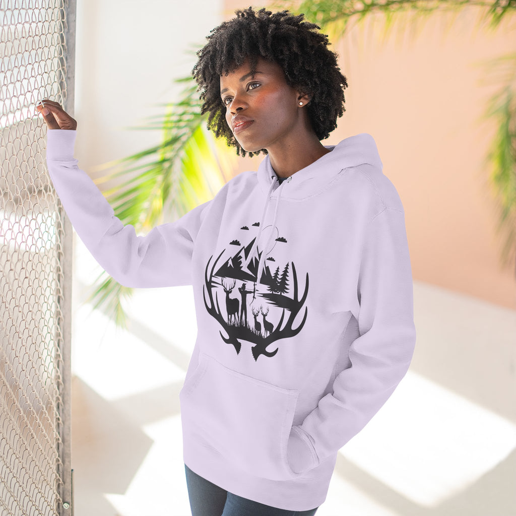 Deer Antler Mountain Hoodie — Rustic Outdoor Gift for Him Wildlife Graphic Pullover