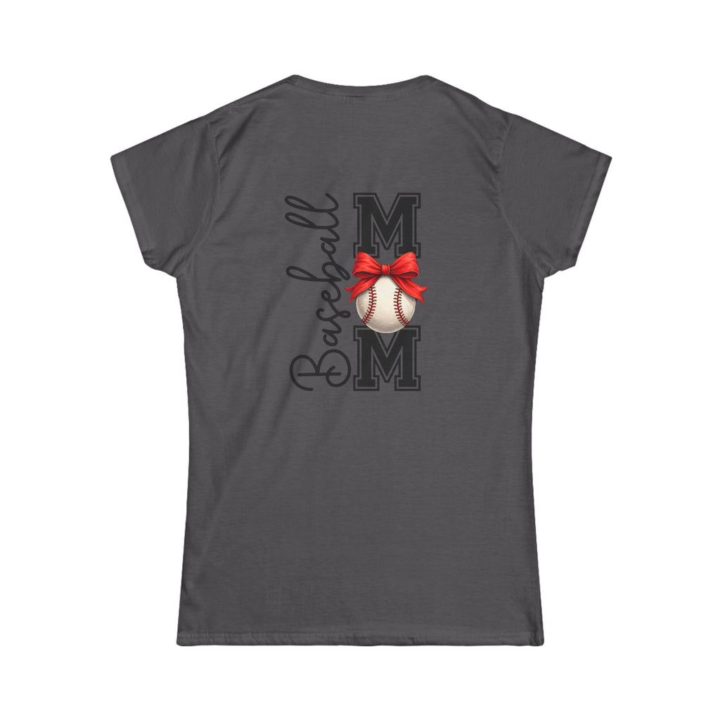Baseball Mom Script T-Shirt — Cute Bow Gift for Sports Moms Game Day Tee