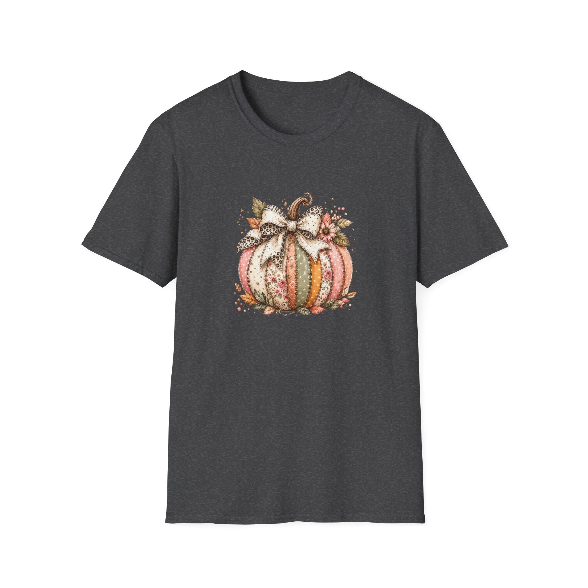 Autumn Floral Pumpkin Leopard Bow T-Shirt — Cute Fall Gift for Women Graphic Tee