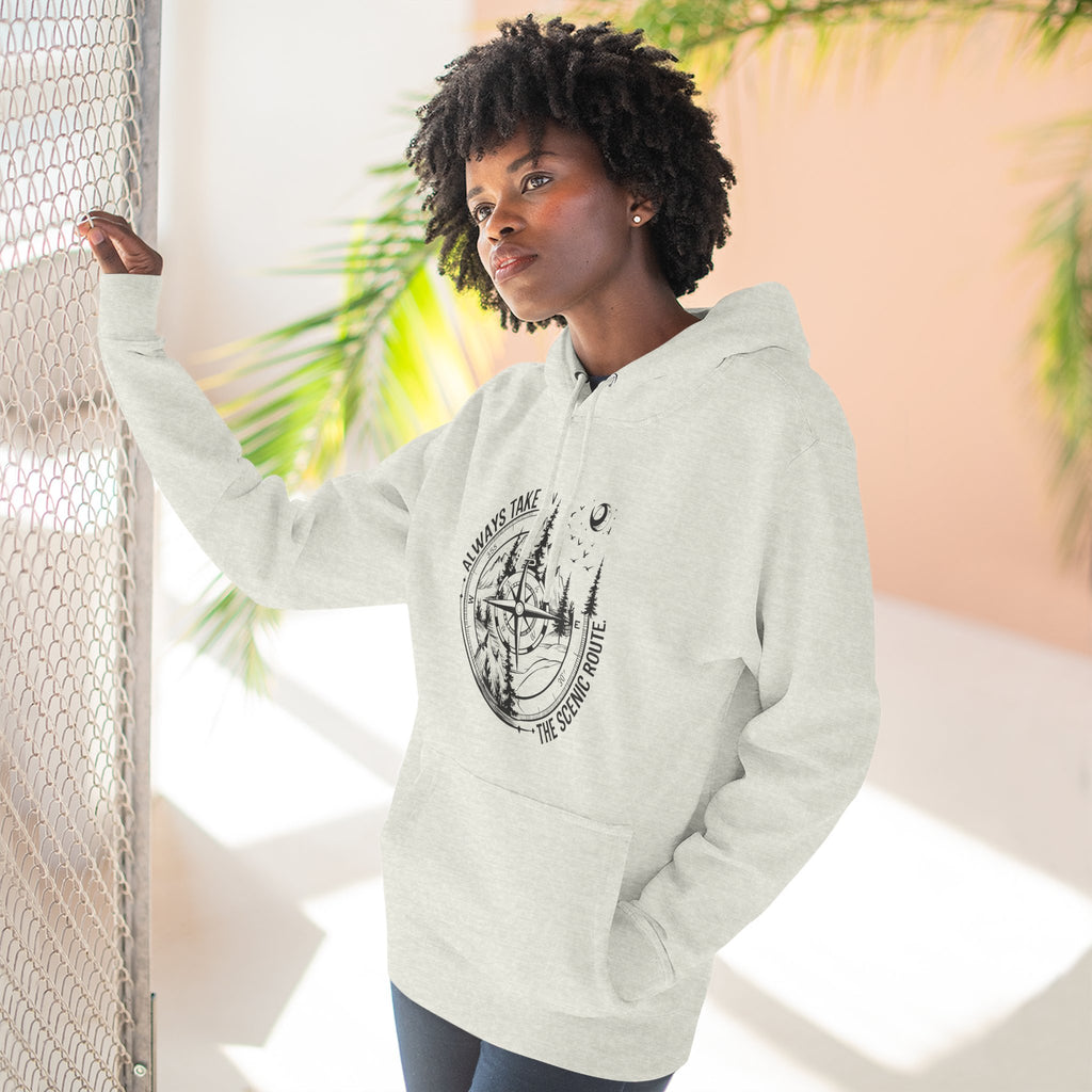 Hoodie — "Always Take the Scenic Route" Camping Graphic Pullover