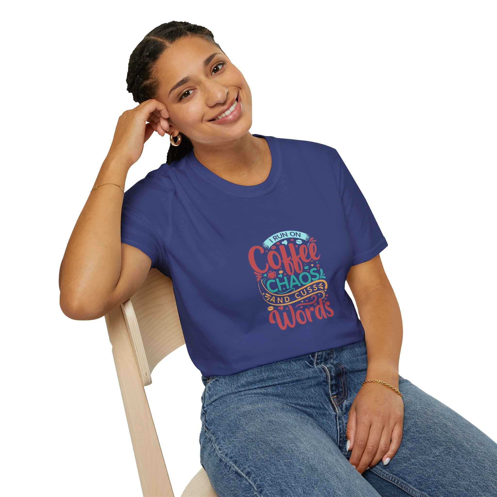 I Run on Coffee Chaos and Cuss Words T-Shirt — Funny Gift for Her Sarcastic Mom Tee