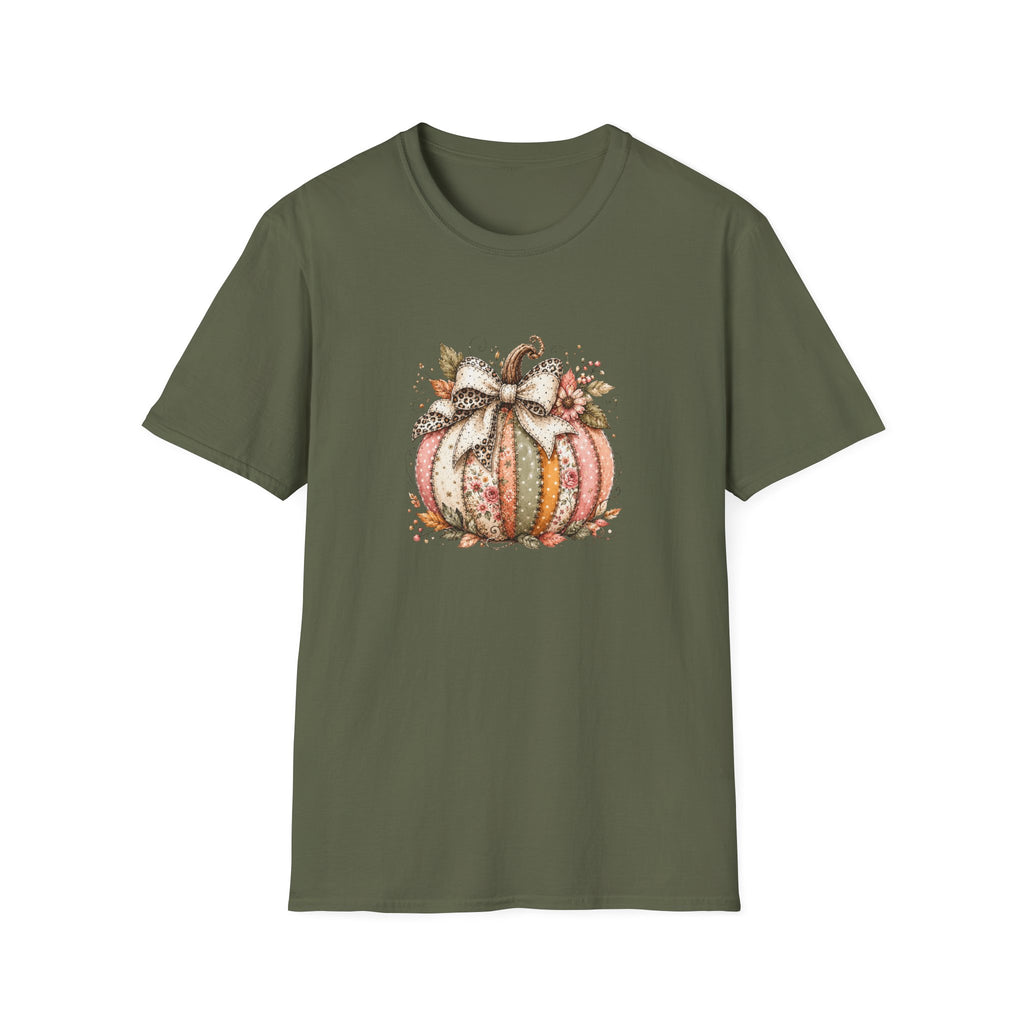 Autumn Floral Pumpkin Leopard Bow T-Shirt — Cute Fall Gift for Women Graphic Tee