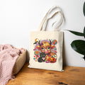 Halloween Cow Costume Canvas Tote Bag — Cute Funny Gift for Her Pumpkin & Cat Shopper