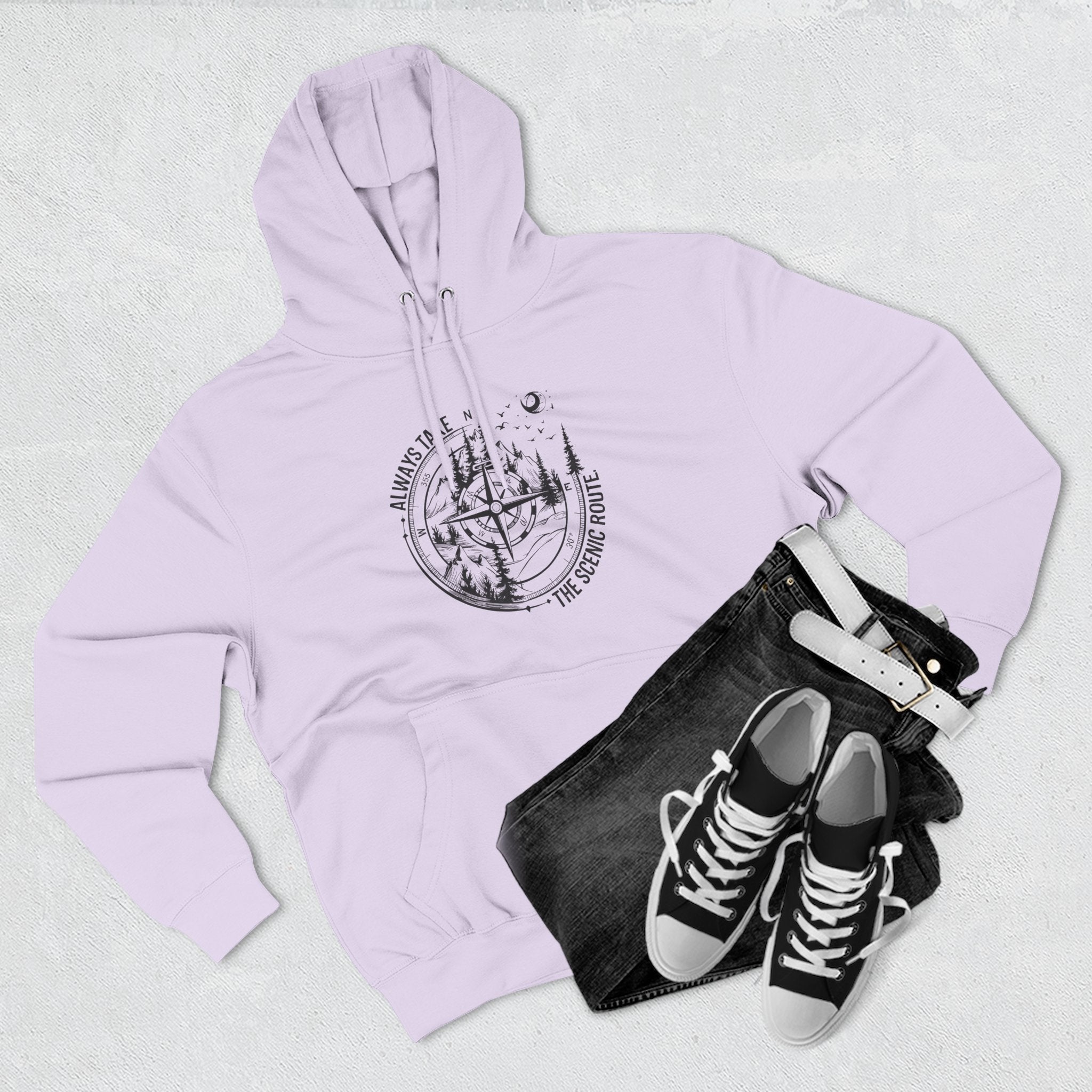 Hoodie — "Always Take the Scenic Route" Camping Graphic Pullover