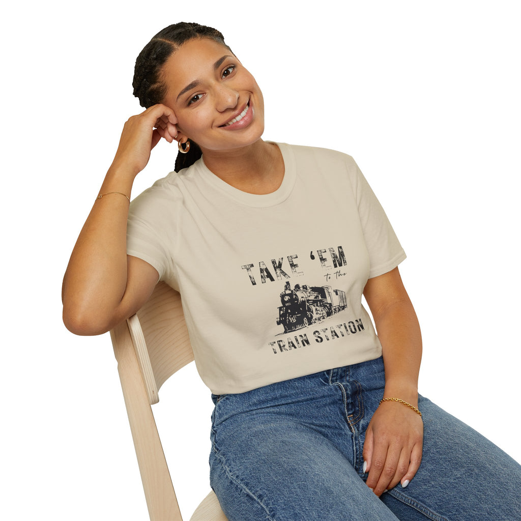 Take 'Em to the Train Station T-Shirt — Funny Sarcastic Gift Vintage Engine Graphic Tee
