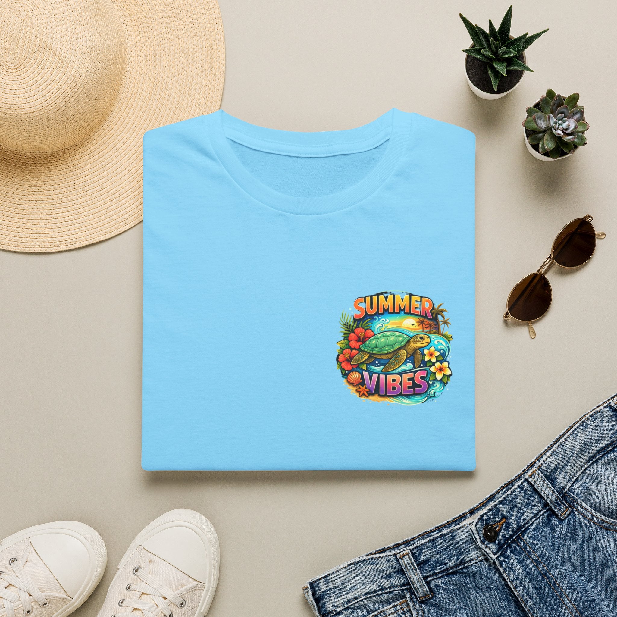 Summer Vibes Sea Turtle T-Shirt — Cute Beach Gift for Women Surf Floral Graphic Tee
