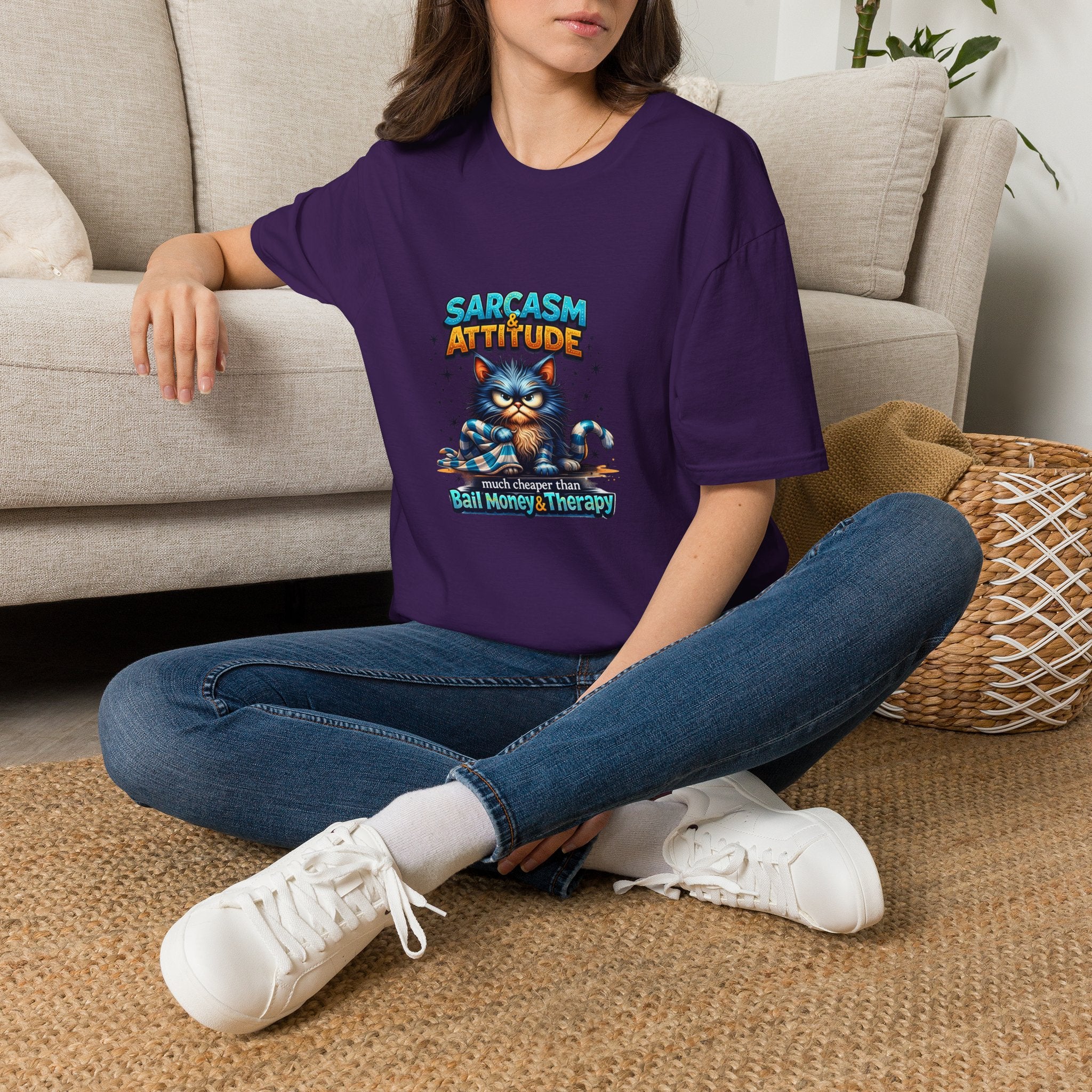 Sarcasm & Attitude Grumpy Cat T-Shirt — Funny Sarcastic Gift for Her Graphic Tee