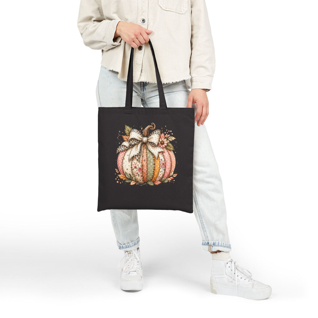 Rustic Fall Pumpkin Canvas Tote Bag — Cute Harvest Gift for Women Grocery Shopper
