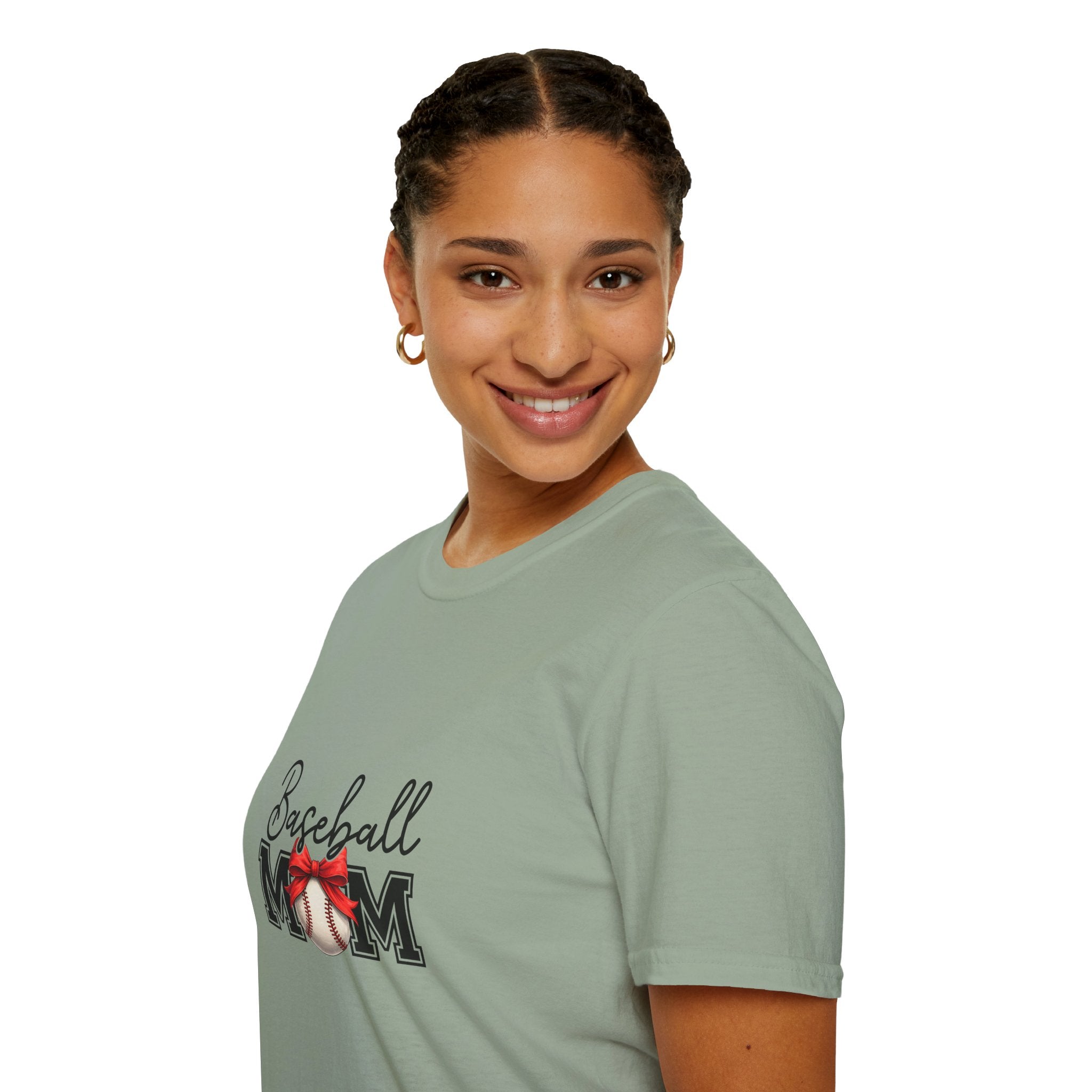 Baseball Mom T-Shirt — Cute Red Bow Gift for Sports Moms Game Day Graphic Tee