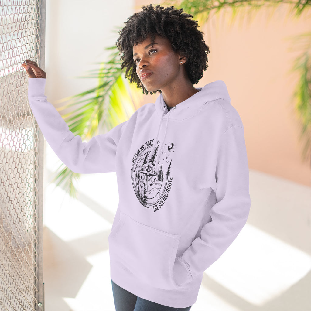 Hoodie — "Always Take the Scenic Route" Camping Graphic Pullover