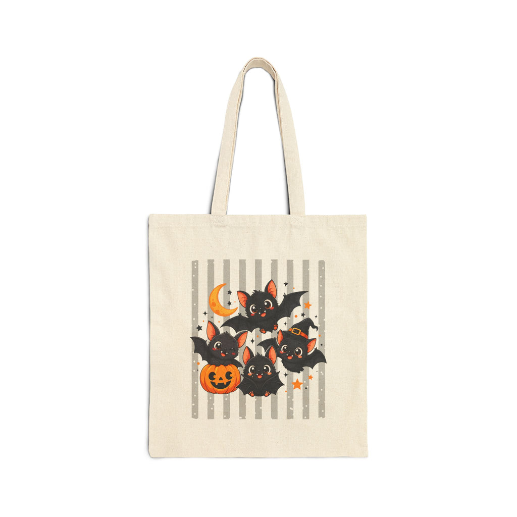 Halloween Bat Pumpkin Canvas Tote Bag — Cute Spooky Gift for Her Cotton Shopper