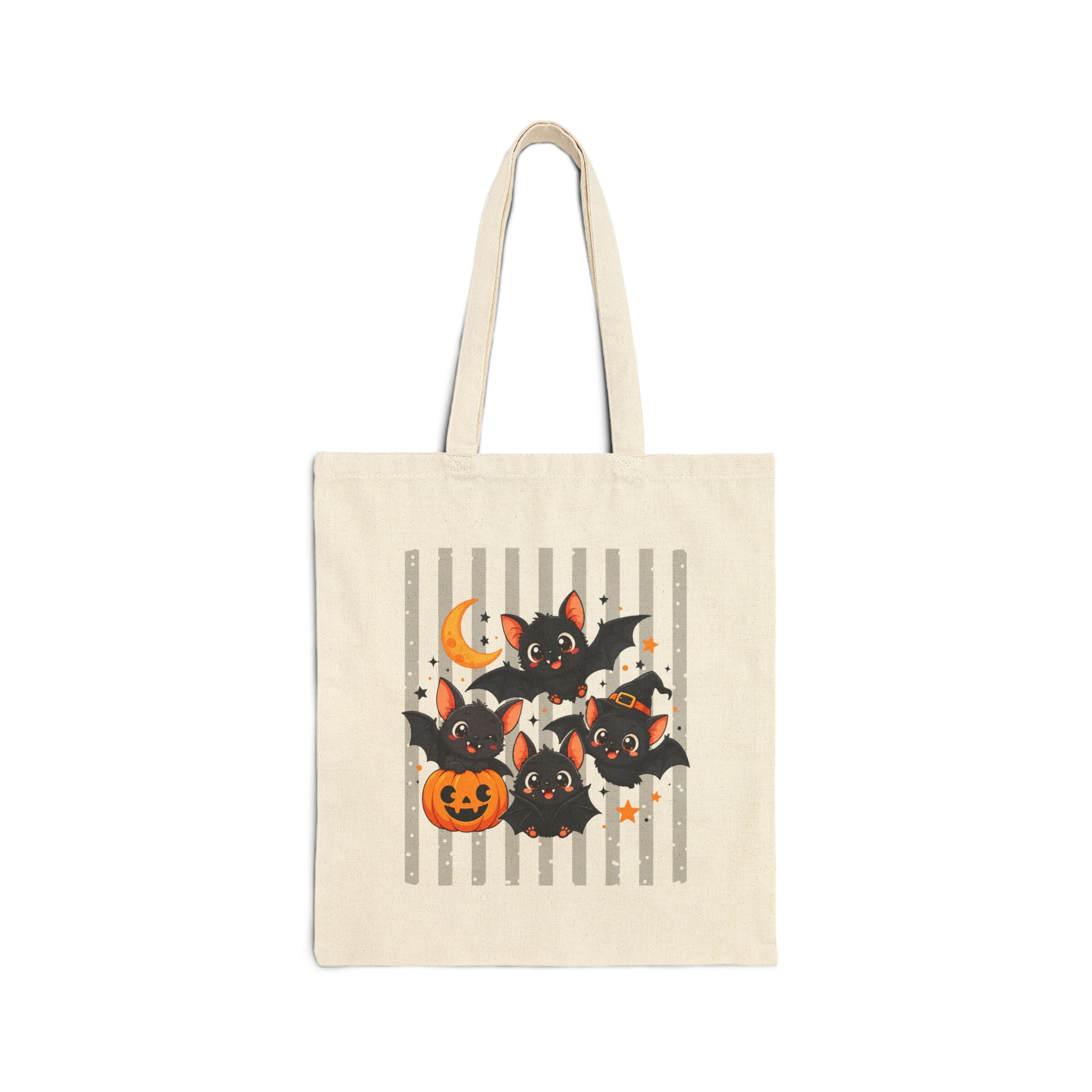 Halloween Bat Pumpkin Canvas Tote Bag — Cute Spooky Gift for Her Cotton Shopper
