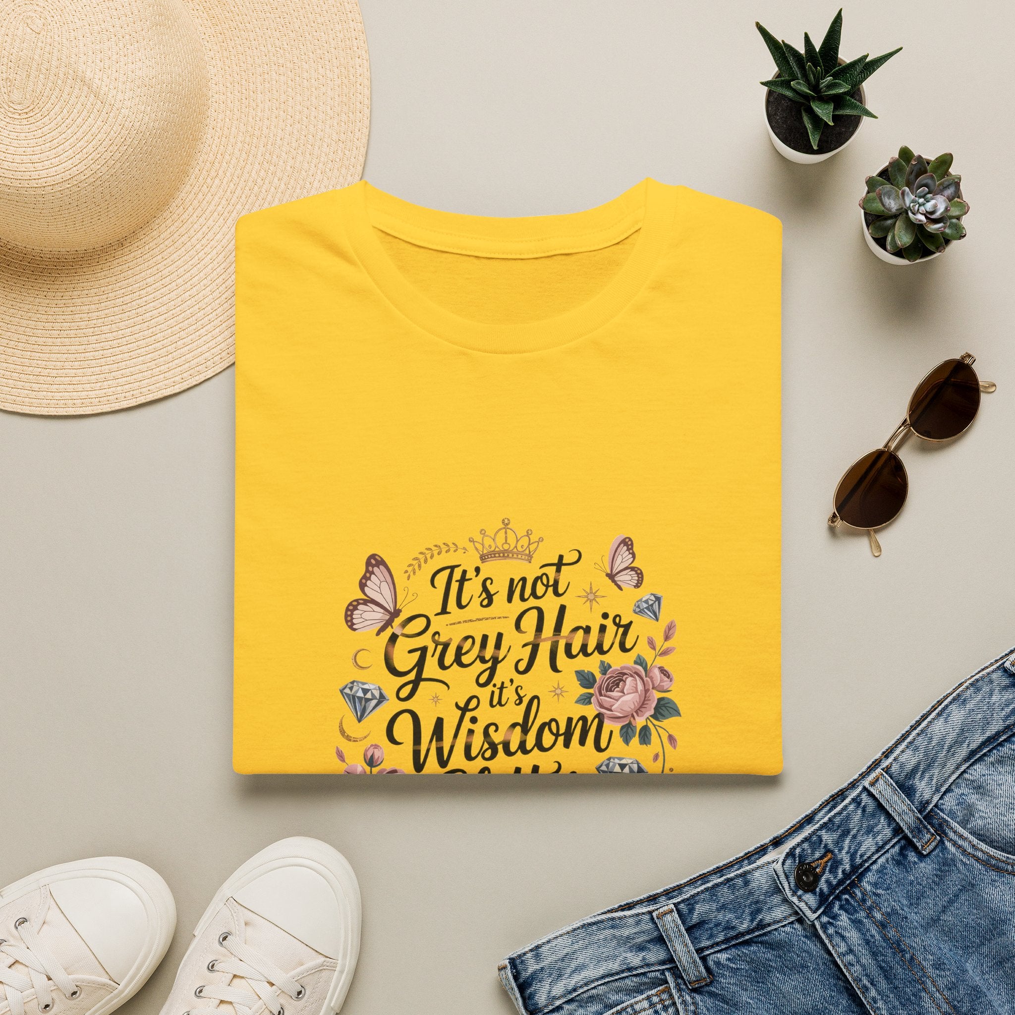 It's Not Grey Hair It's Wisdom & Glitter T-Shirt — Funny Gift for Women Floral Tee