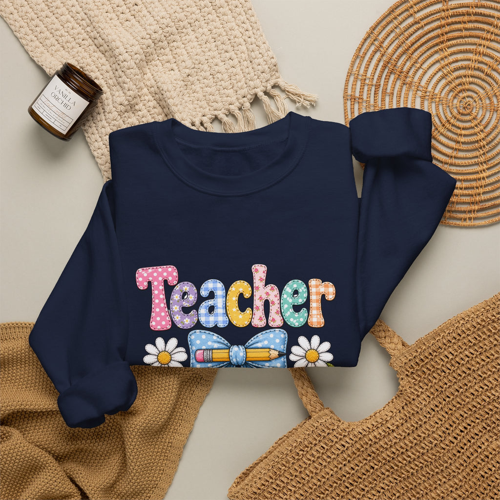 Teacher Floral Bow Sweatshirt — Cute Pastel Gift for Teachers Appreciation Crewneck