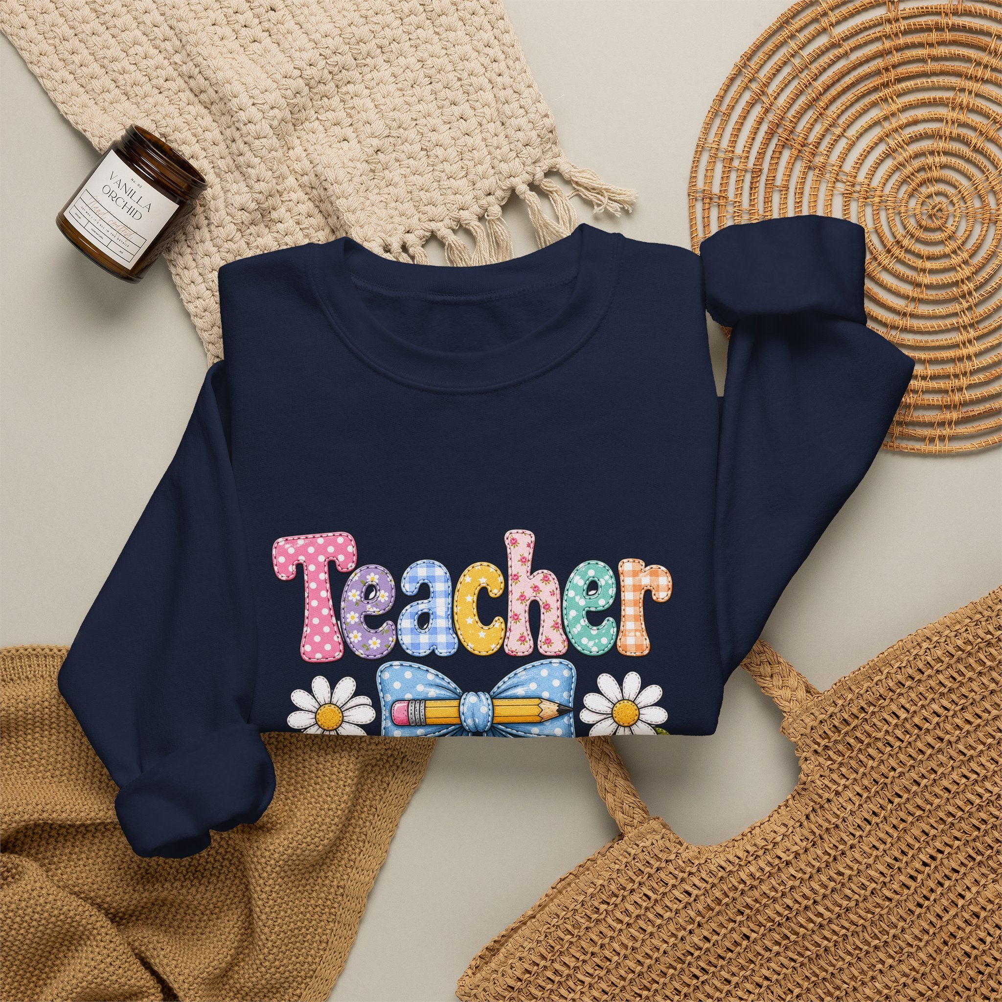 Teacher Floral Bow Sweatshirt — Cute Pastel Gift for Teachers Appreciation Crewneck