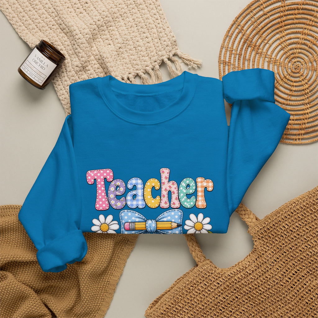 Teacher Floral Bow Sweatshirt — Cute Pastel Gift for Teachers Appreciation Crewneck