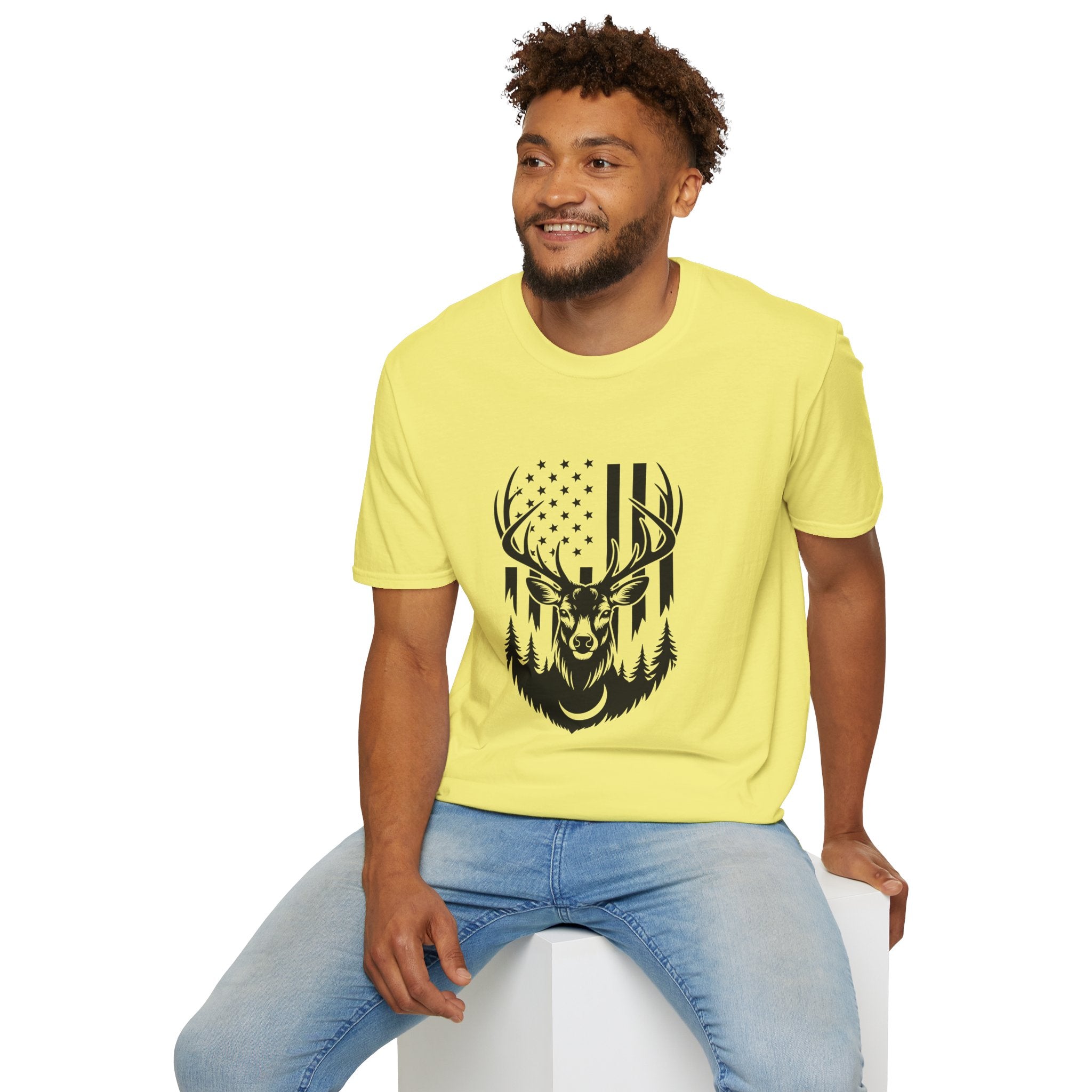 Rustic American Flag Buck T-Shirt — Patriotic Hunting Gift for Men Wildlife Tee