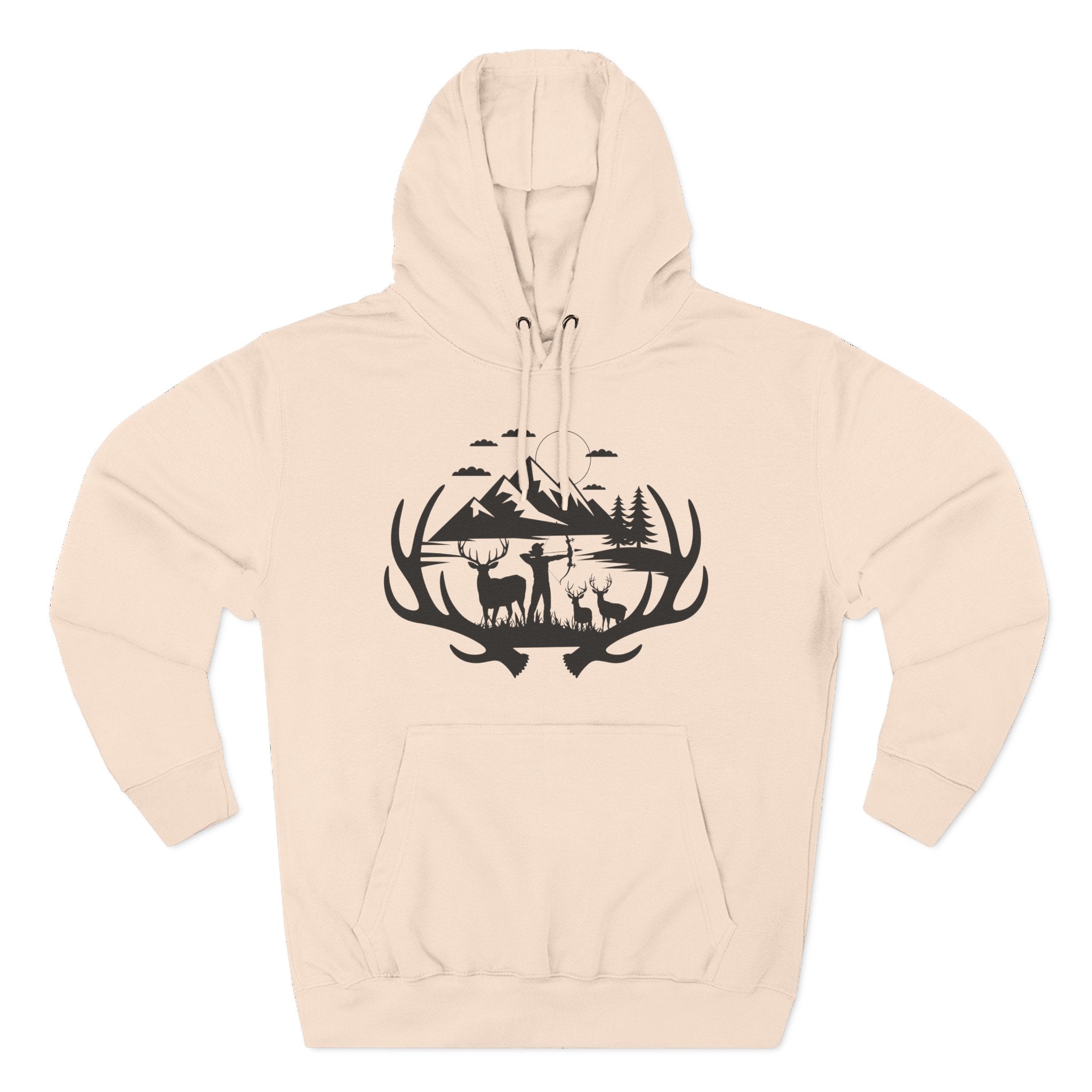 Deer Antler Mountain Hoodie — Rustic Outdoor Gift for Him Wildlife Graphic Pullover