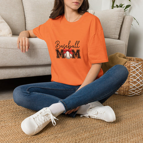 Baseball Mom T-Shirt — Cute Red Bow Gift for Sports Moms Game Day Graphic Tee