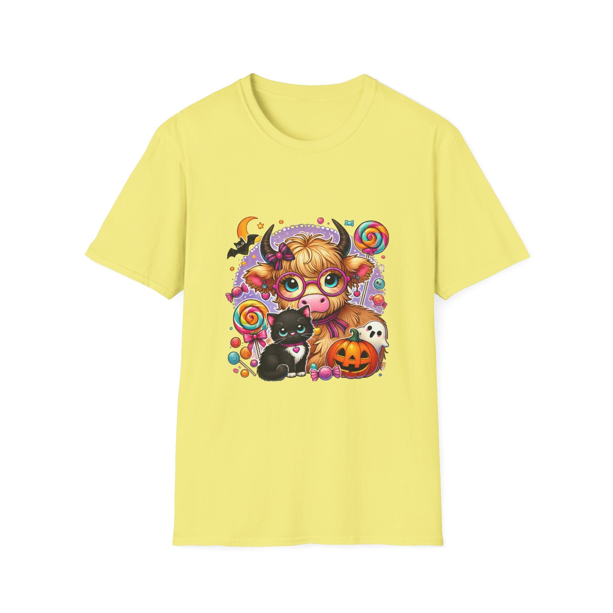 Cute Halloween Cow T-Shirt — Funny Gift for Her Candy Pumpkins & Kitty Costume Tee