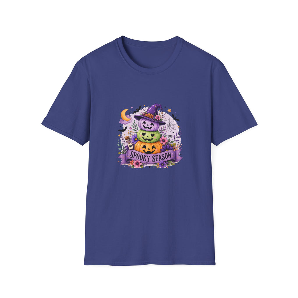 Spooky Season Pumpkin Stack T-Shirt — Cute Halloween Gift for Women Witch Hat Tee