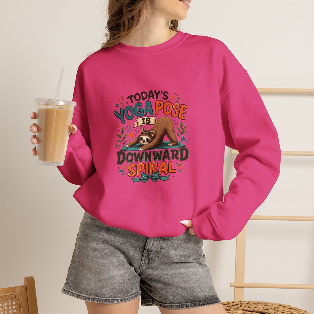 Downward Spiral Sloth Sweatshirt — Funny Lazy Gift for Her Yoga Pose Crewneck