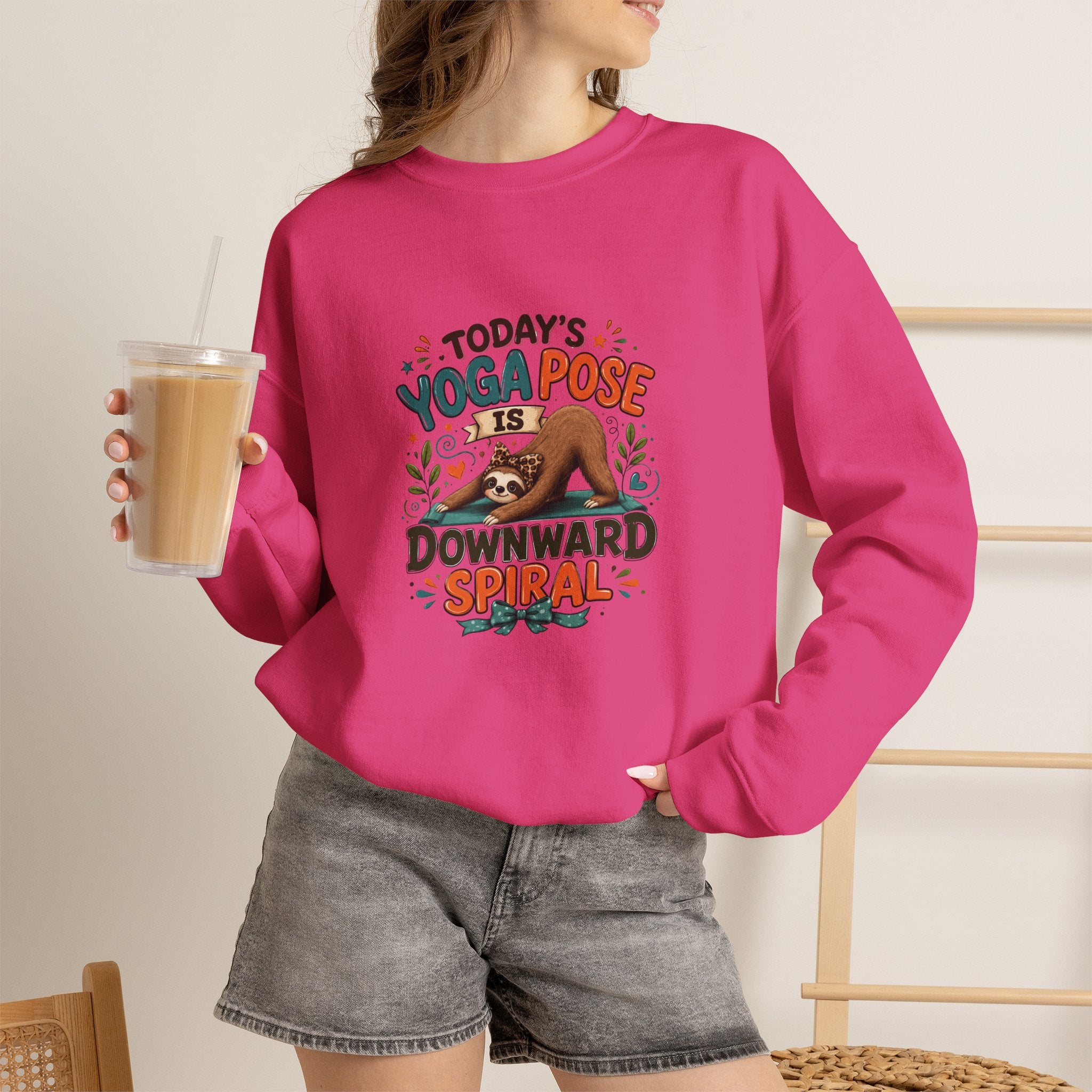 Downward Spiral Sloth Sweatshirt — Funny Lazy Gift for Her Yoga Pose Crewneck